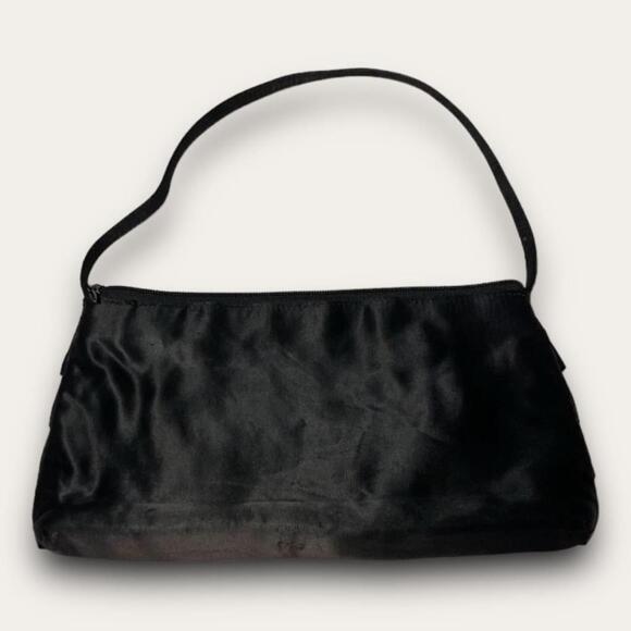 Y2K Black Satin Ruffle Evening Purse Lancôme Whimsygoth Clubbing - Picture 3 of 3